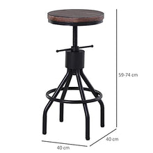 homcom Sgabello Stile Industriale per Cucina/Bar in Metallo, Seduta Legno di Pino con Altezza Regolabile, 40x40x59-77cm