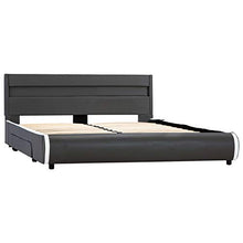 Tidyard Struttura Letto Matrimoniale Moderno con Cassetti e Luce LED in Ecopelle Antracite 140x200 cm,Giroletto Matrimoniale in Ecopelle Moderno,Letto con Cassetti 140x200