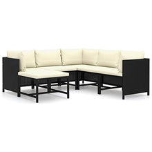 Tidyard Set 6 pz Divani Modulari Angolari da Giardino in Polyrattan Nero con Penisola e Cuscini,Set Divani da Esterno in Rattan,Divano Angoalre ad Angolo,Divano Modulare,Divano con Penisola