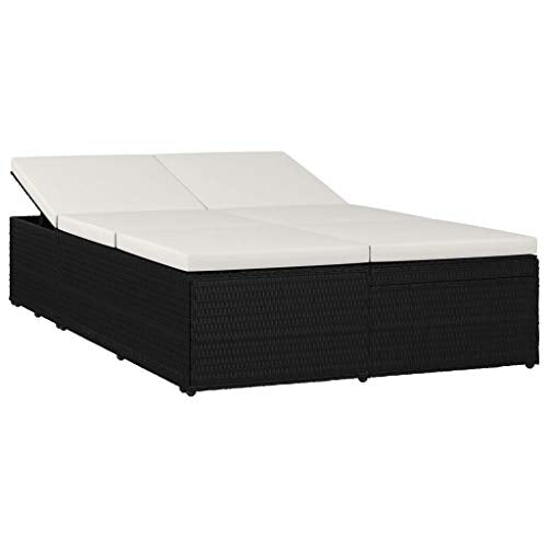Goliraya Lettino Prendisole Reclinabile in Polyrattan Nero,Lettino Prendisole Matrimoniale Doppio,Lettino Prendisole in Rattan,Lettino Prendisole Reclinabile,Divano da Giardino Esterno 3 Posti Rattan