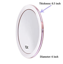 15X Specchio ingranditore (15cm rotondo) - con 3 ventose Utilizzare per un'applicazione di trucco precisa - Sopracciglia/Tweezing - Rimozione di punti neri - Specchio per il trucco da bagno/viaggio