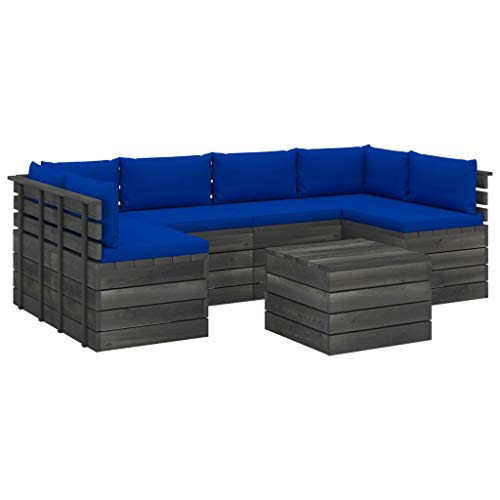 FAMIROSA Set Divani da Giardino su Pallet 7 pz con Cuscini Massello Pino-1993
