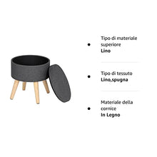 WOLTU SH08dgr Pouf Contenitore Sgabello Basso Sedia Rotonda Poggiapiedi Gambe in Legno Grigio Scuro
