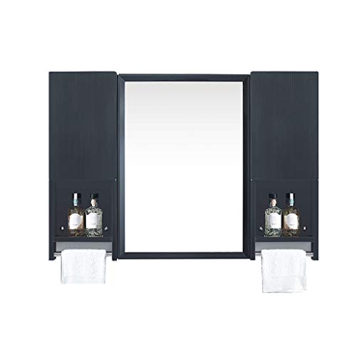 Specchio da Parete splendidamente Nero con mensola Laterale Armadietto Laterale Specchio per Il Trucco del Bagno in Acciaio Inossidabile