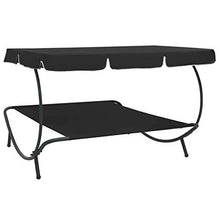 Tidyard Lettino Prendisole con Baldacchino Lettino da Sole Matrimoniale da Giardino 200 x 173 x 135 cm per Mare Spiaggia Campeggio Piscina Colore Nero