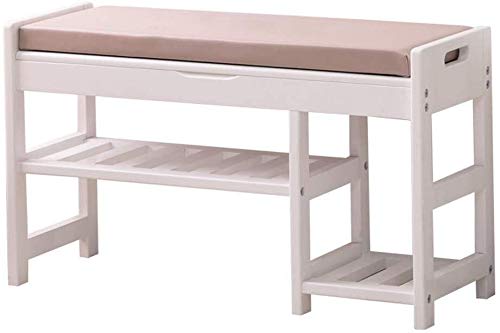 YANG Banco di Legno Cambiare Scarpe con Ammortizzatore di sede di Scarpe Rack Imbottito Poggia Piedi Cucina Pouf Ottomana, Carico Massimo 200kg, 84.2x30x49cm (Color : White)