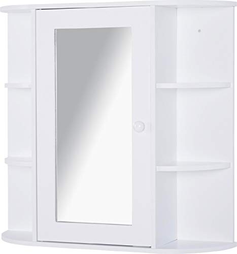 HOMCOM - Mobiletto Pensile con Specchio e Mensole In Legno Bianco 66x17x63 cm