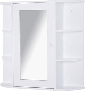 HOMCOM - Mobiletto Pensile con Specchio e Mensole In Legno Bianco 66x17x63 cm