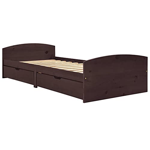 vidaXL Giroletto con 2 Cassetti Marrone Scuro Legno di Pino 90x200 cm