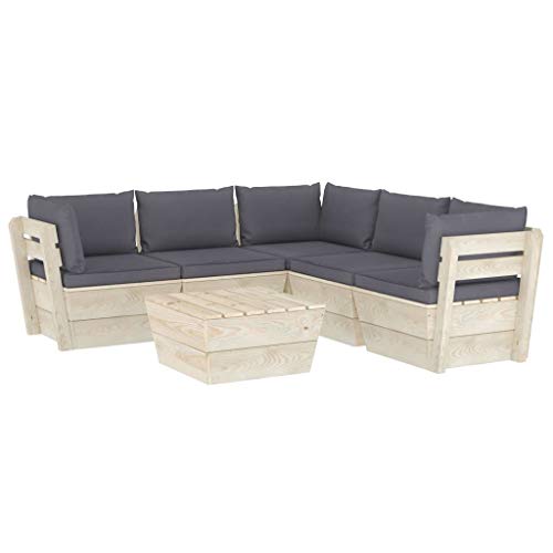 SKM Set Divani da Giardino su Pallet 6 pz con Cuscini Legno Abete (118.9kg) Antracite-3528
