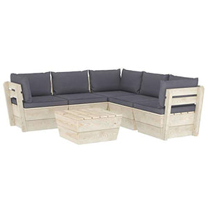 SKM Set Divani da Giardino su Pallet 6 pz con Cuscini Legno Abete (118.9kg) Antracite-3528