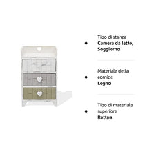 Rebecca Mobili Comodino 3 cassetti, cassettiera Bianca Grigio Beige, Legno paulonia, Shabby, Camera Bagno - Misure: 58 x 35 x 27 cm (HxLxP) - Art. RE4378