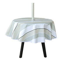 Tovaglia rotonda a righe da 150 cm, per tavolo da esterno e patio, lavabile, impermeabile, con foro per ombrello e cerniera
