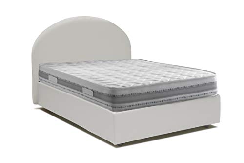 Talamo Italia Letto contenitore Una piazza e mezza Luna, Made in Italy, Letto con rivestimento in ecopelle, Apertura frontale, con materasso cm 120x190 incluso, Bianco