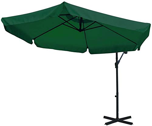 Mediawave Store - Ombrellone FUBUCA Colore Verde decentrato a Banana 300x230H cm con Frangia, per Esterno Bar, Giardino e Arredo Piscina, Richiudibile, Struttura in Ferro Verniciato con Base a Croce