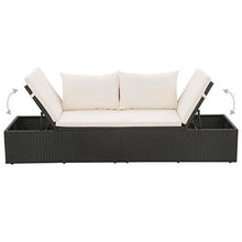 Festnight Lettino Prendisole Reclinabile da Giardino Esterno in Polirattan Nero con Schienale e Cuscini,Lettino da Sole da Giardino in Rattan,Divano da Giardino 3 Posti in Rattan 195x60x60cm