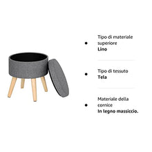 WOLTU SH08hgr Pouf Contenitore Sgabello Basso Sedia Rotonda Poggiapiedi Gambe in Legno Grigio Chiaro