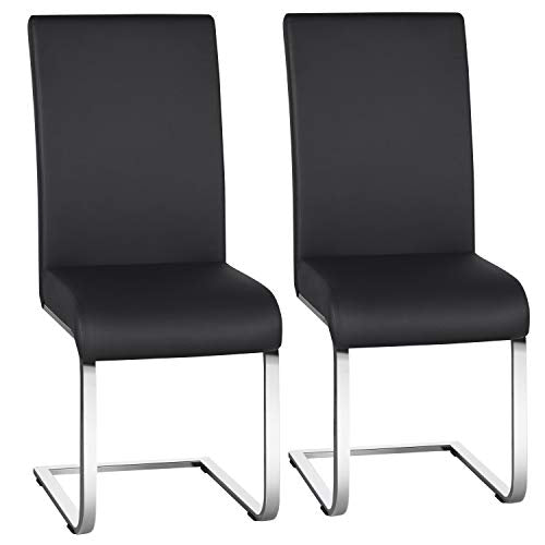 Yaheetech Set 2 Sedie Sala da Pranzo Moderne Imbottite Nere da Salatto Ufficio in Ecopelle e Acciaio Cromato Portata 135 kg