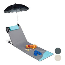 Relaxdays, Grigio Materassino da Spiaggia, Lettino Imbottito XXL, Ombrellino, Regolabile, Cuscino&Borsa, Pieghevole, poliestere, acciaio