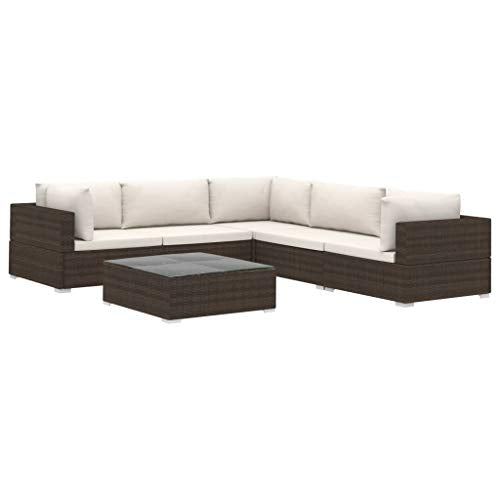 Festnight 6 pz Set Divani da Giardino in Polyrattan Marrone/Grigio con Tavolino,Set Divani Angolari da Giardino in Rattan,Set Divani Modulari da Giardino per Esterno in Rattan,Salotto da Giardino