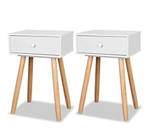 Comodino ausiliario bianco con cassetto, set di 2 comodini da notte in legno massello di pino per camera da letto, 40 x 30 x 61 cm