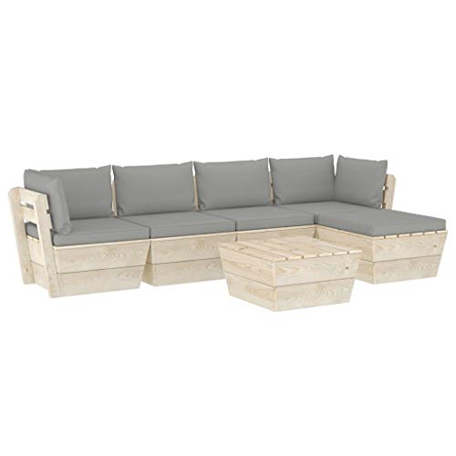 SKM Set Divani da Giardino su Pallet 6 pz con Cuscini Legno Abete (111kg) Grigio-3505