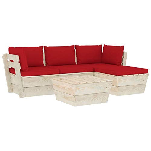 FAMIROSA Set Divani da Giardino su Pallet 5 pz con Cuscini Legno Abete-3474