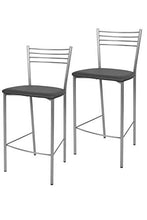 Tommychairs - Set 2 sgabelli alti modello Elena per cucina e bar, struttura in acciaio verniciata colore alluminio e seduta imbottita e rivestita in pelle artificiale colore grigio scuro
