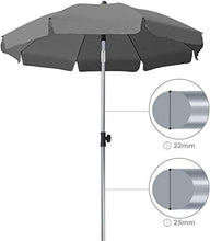 MVPower Ombrellone da Spiaggia, Ø 200 cm Ombrellone Rotondo UV UPF 50+, Ombrellone Inclinabile, per Il Giardino Esterno della Spiaggia Balcone, 200 g/m², Grigio