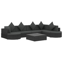 Festnight Set Divani da Giardino in Polyrattan, Set di Mobili da Giardino, Set Divano Esterno con Cuscini Nero 8 pz