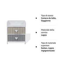 Rebecca Mobili Comodino shabby chic, mobile bagno 2 cassetti, legno paulownia, beige grigio, camera bagno - Misure: 44 x 35 x 27 cm (HxLxP) - Art. RE4376