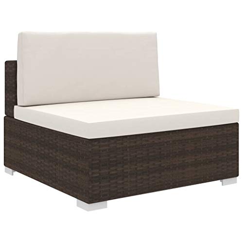 vidaXL Sofa Centrale Modulare 1 pz con Cuscini Foderati Lavabili Leggera Elegante Arredi da Esterno Divano in Polyrattan Marrone Telaio in Acciaio