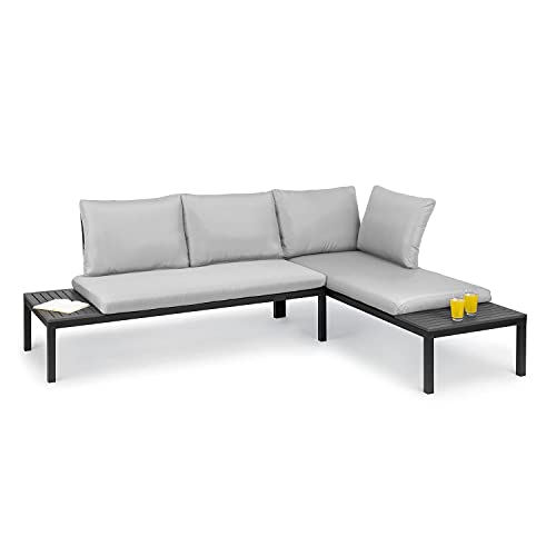 blumfeldt Cartagena Lounger - Panche da Giardino, Set: 2 a Due Posti + Tavolo/2 Rivestimenti/4 Cuscini, Modulare, Posto a Sedere per 4-6 Persone/Sdraio Lounge: per 2 Persone, Grigio Chiaro