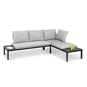 blumfeldt Cartagena Lounger - Panche da Giardino, Set: 2 a Due Posti + Tavolo/2 Rivestimenti/4 Cuscini, Modulare, Posto a Sedere per 4-6 Persone/Sdraio Lounge: per 2 Persone, Grigio Chiaro