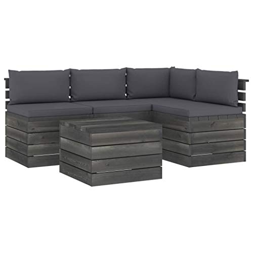 FAMIROSA Set Divani da Giardino su Pallet 5 pz con Cuscini Massello Pino-1827
