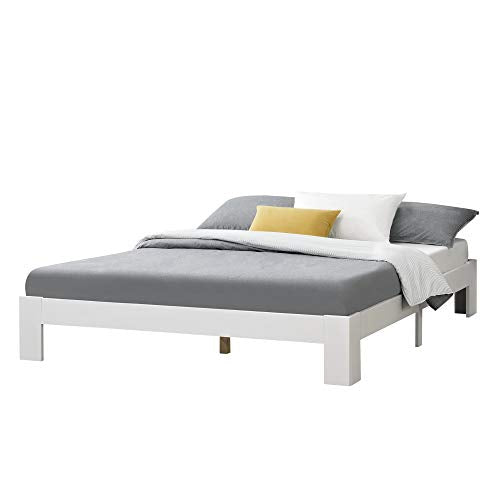 [en.casa] Struttura Letto in Legno di Pino 180 x 200 cm con Rete a Doghe Letto Matrimoniale King Size in Design Minimal - Bianco
