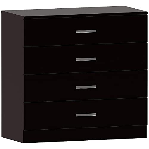 Vida Designs Nero cassettiera, 4 cassetti con Maniglie in Metallo e corridori, Sistema Unico con Guide, Camera da Letto Riano Storage Furniture