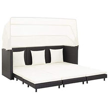 Tidyard Divano Letto per Esterni con Tetto, Divano Letto a 3 Posti Estendibile, Mobili da Giardino in Polyrattan Nero