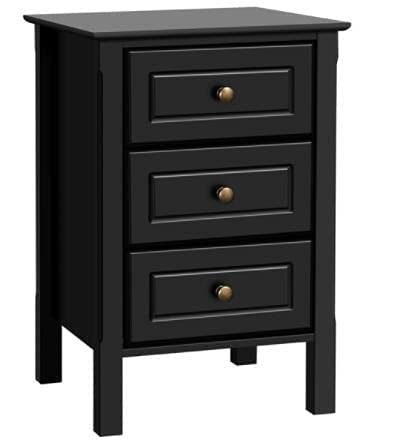 Yaheetech Comodino Camera da Letto Moderno con 3 Cassetti Cameretta Tavolino da Salotto Laterale Divano Nero 40 x 40 x 60 cm
