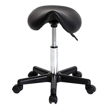 ZXYDD - Sgabello a sella con piedini piatti, girevole, regolabile, girevole, con sollevamento a gas, per parrucchieri, manicure, estetica, massaggi, spa, salone, sgabello nero