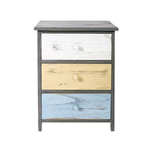 Rebecca Mobili Comodino vintage, cassettiera con 3 cassetti, legno paulownia, grigio beige blu, camera salotto - Misure: 56 x 40 x 29 cm (HxLxP) - Art. RE4883