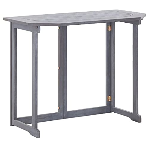 vidaXL Legno Massello di Acacia Tavolo da Balcone Pieghevole Robusto Rustico Tavolino Esterni Bar Bistrot Salvaspazio Grigio Slavato