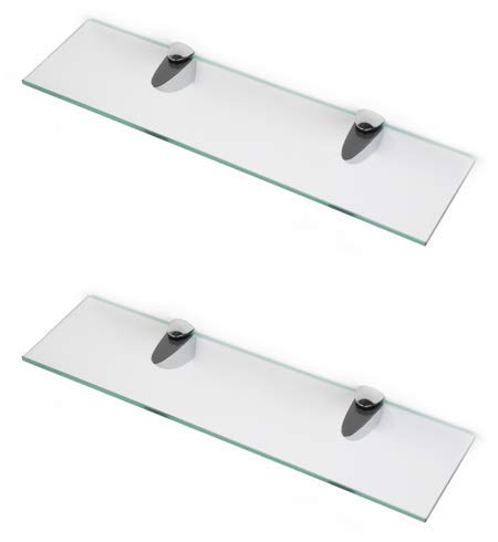 BSM Marketing - Ripiani in vetro temperato spesso 6 mm, con grande finitura cromata e supporto 600 mm, 500 mm e 400 mm (2, 500 x 100 mm)