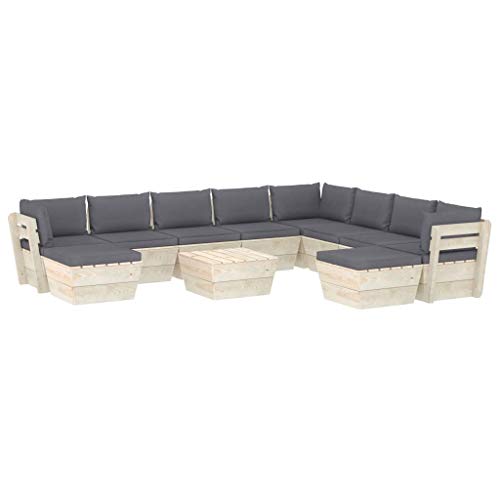 SKM Set Divani da Giardino su Pallet 11 pz con Cuscini Legno Abete (204.7kg) Antracite