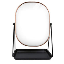 Navaris Specchio per Trucco da Tavolo con Portagioielli - Specchietto Cosmetico Ovale Make-Up 18x22,6cm - Girevole 360° con Portagioie - Design Rame