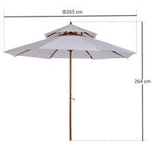 Outsunny Ombrellone da Giardino Spiaggia Parasole Doppio Tetto in Legno Φ2.65*H2.64m Crema