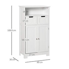 kleankin Mobile Bagno Multiuso con Armadietto 2 Ante, Mensola e 2 Cassetti Regolabili 60x30x108.8cm, Bianco