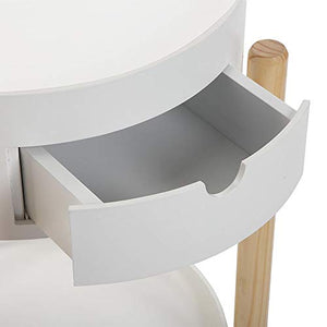 Tavolino Comodino con cassetto 2 Ripiani Moderno Legno Bianco per Camera da Letto casa Soggiorno