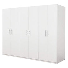 Dmora Armadio a 6 Ante battenti,Bianco Opaco, cm 207x53x202, con Tubo Appendiabiti, Unica
