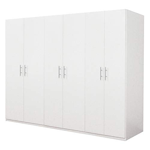 Dmora Armadio a 6 Ante battenti,Bianco Opaco, cm 207x53x202, con Tubo Appendiabiti, Unica